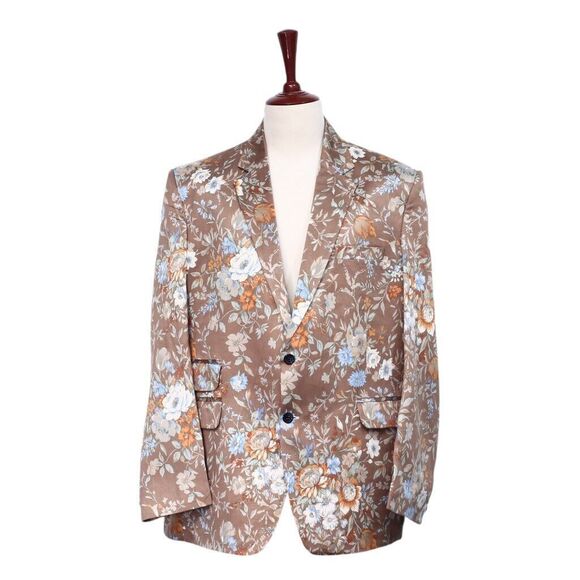 Mens Blazer Velvet Floral Multicolor Dress Formal Jacket Wedding Sport Coat 48R